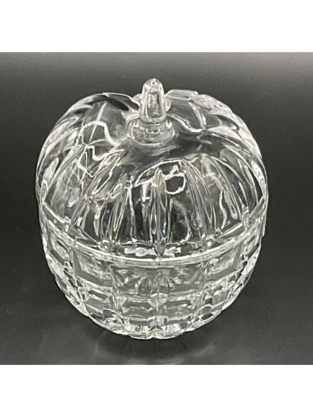 Clear Crystal Apple-Shaped Covered Candy Dish / Trinket Box